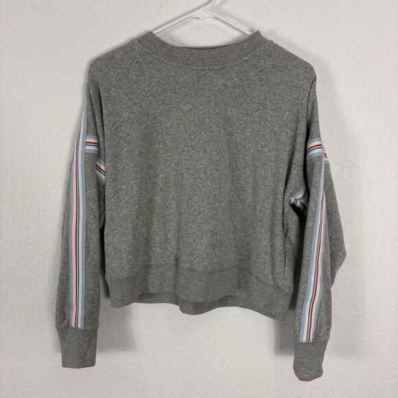 J. Crew Crewneck Pullover Sweatshirt Fleece Lined Grey with Red, White, & Blue S - Picture 1 of 9